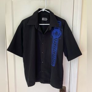 embroidered black button-up shirt